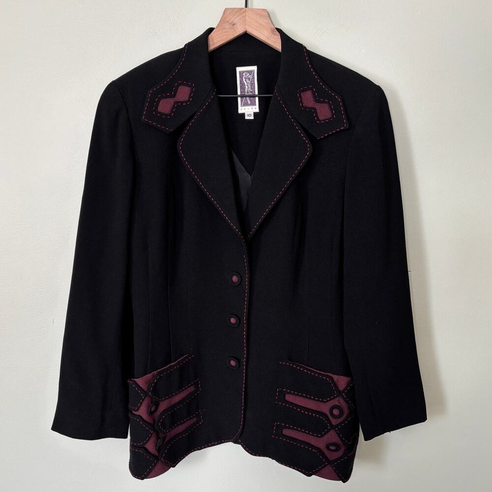 Zelda Vintage Detailed Black Blazer Jacket Size 10 Western Oversized